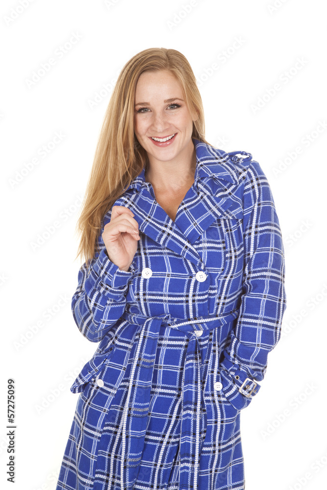Blue and white jacket hold collar Blue and white jacket hold collar