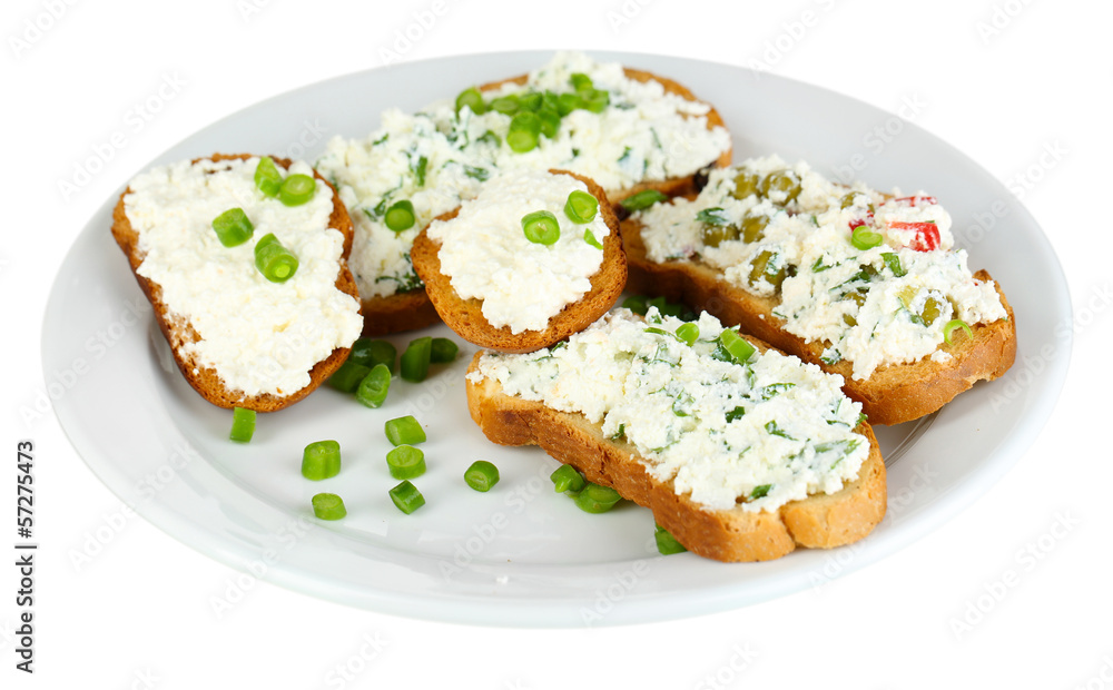 Sandwiches with cottage cheese and greens