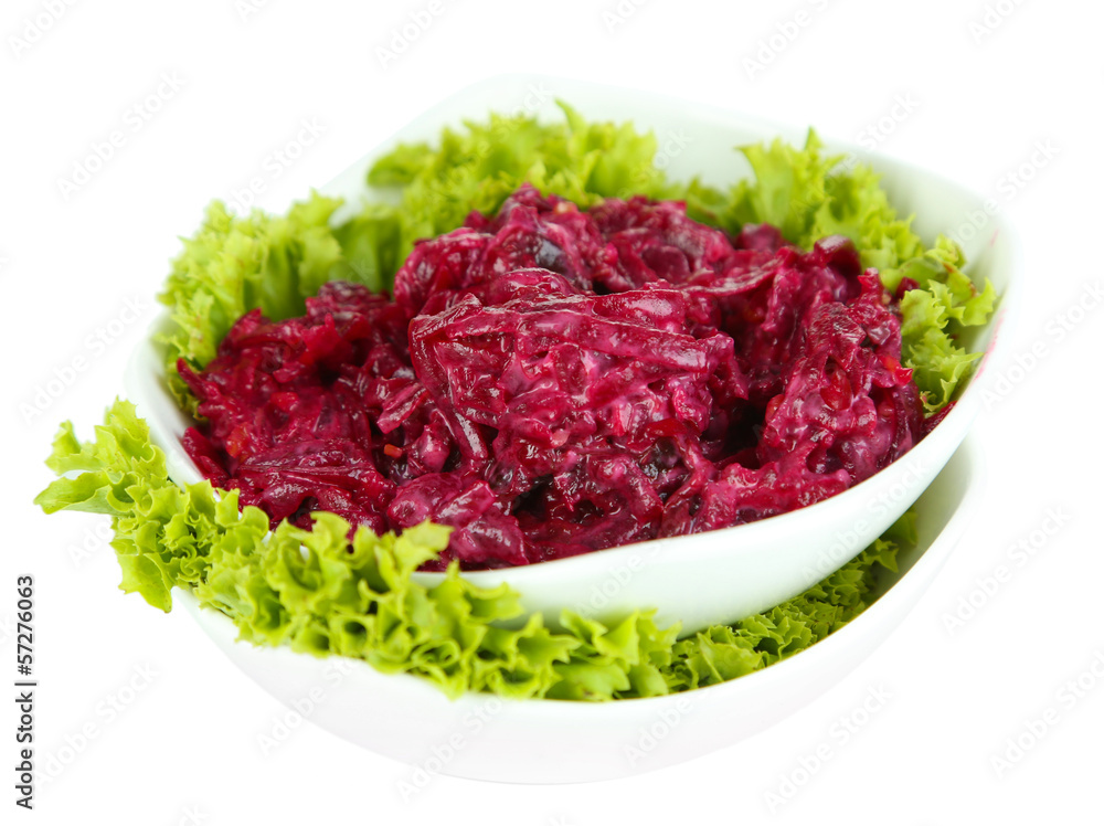 Beet salad on plates isolated on white Beet salad on plates isolated on white