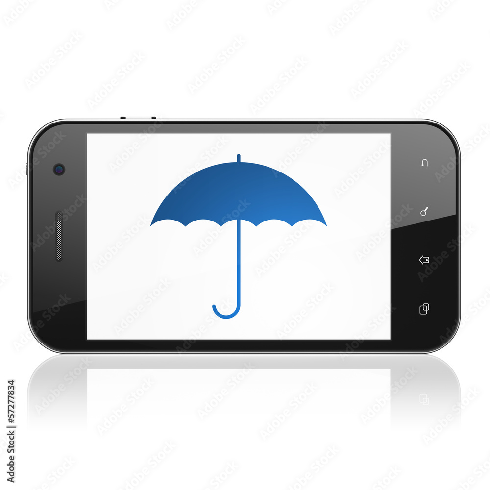 Protection concept: Umbrella on smartphone Protection concept: Umbrella on smartphone