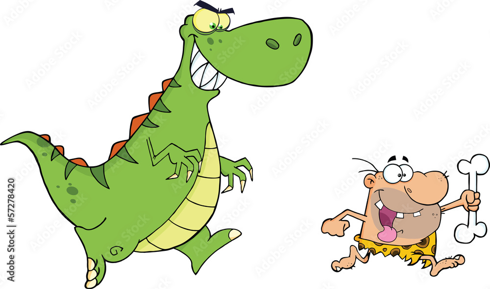 Obraz premium Angry Dinosaur Chasing A Caveman