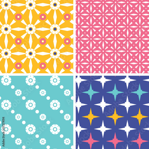 Vector set of fourblue yellow pink geometric patterns and