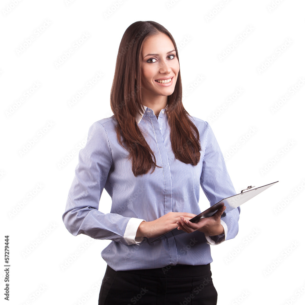 Portrait of happy young business woman isolated on white backgro Portrait of happy young business woman isolated on white backgro