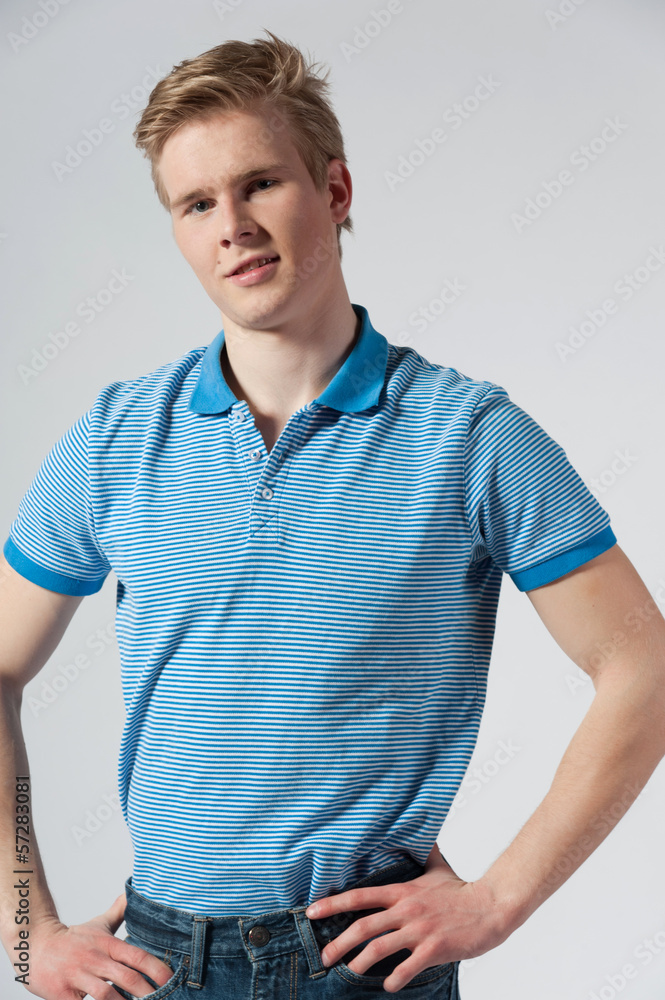 Young blond man in blue shirt Young blond man in blue shirt