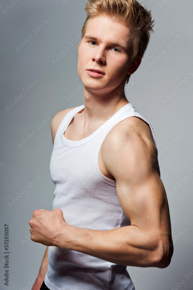 Young handsome blond man wearing t-shirt Young handsome blond man wearing t-shirt
