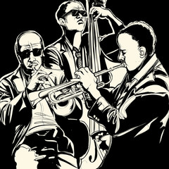 Wandcirkels Muziekband Jazztrio met trompet en contrabas  © Isaxar