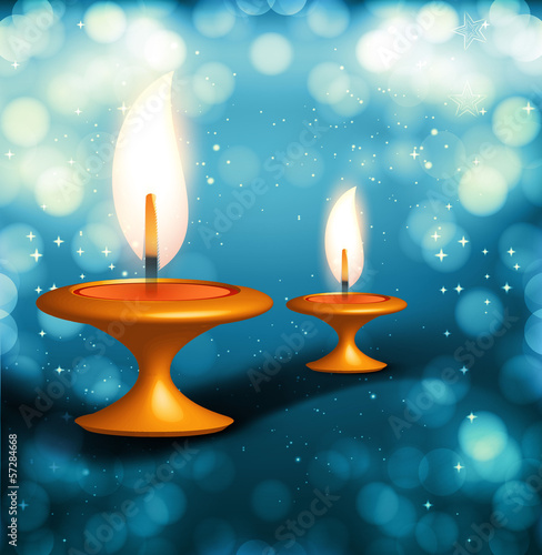 Diwali festival with beautiful lamps background illustration