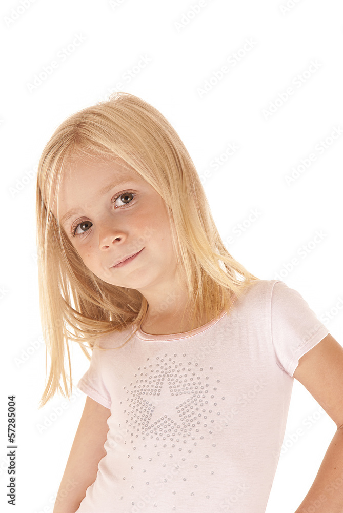 Innocenct blond preschool girl smiling looking at camera Innocenct blond preschool girl smiling looking at camera