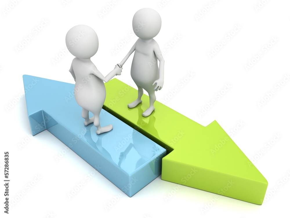 3d people shaking hands on arrows. business partnership concept 3d people shaking hands on arrows. business partnership concept
