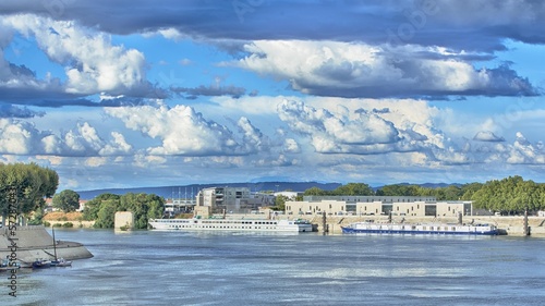 Fotografie, Obraz River ships in Arles, France, HDR