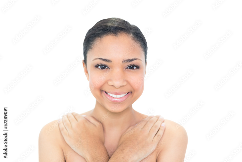 Cheerful young dark haired model looking at camera Cheerful young dark haired model looking at camera