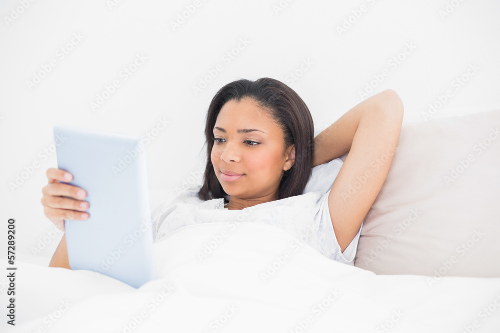 Relaxed young dark haired model using a tablet pc Relaxed young dark haired model using a tablet pc