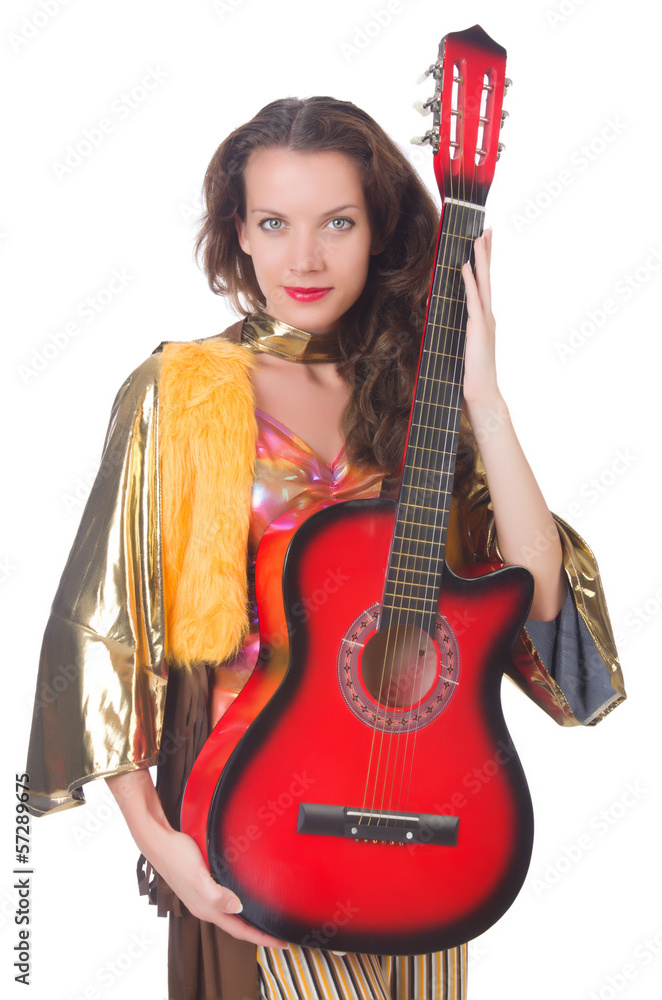 Woman with guitar in mexican clothing