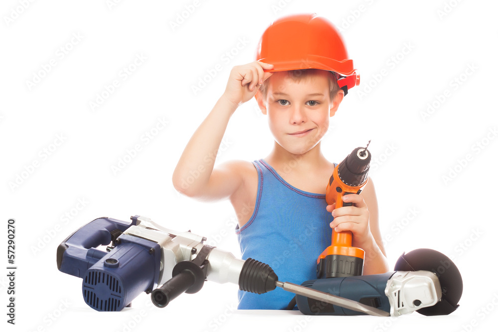 little kid with electric screwdriver little kid with electric screwdriver