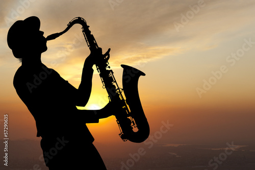 Photography Saxophonist at sunset