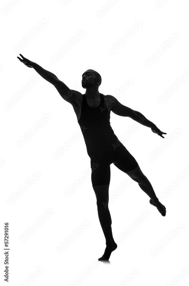 silhouette of male dancer isolated on white