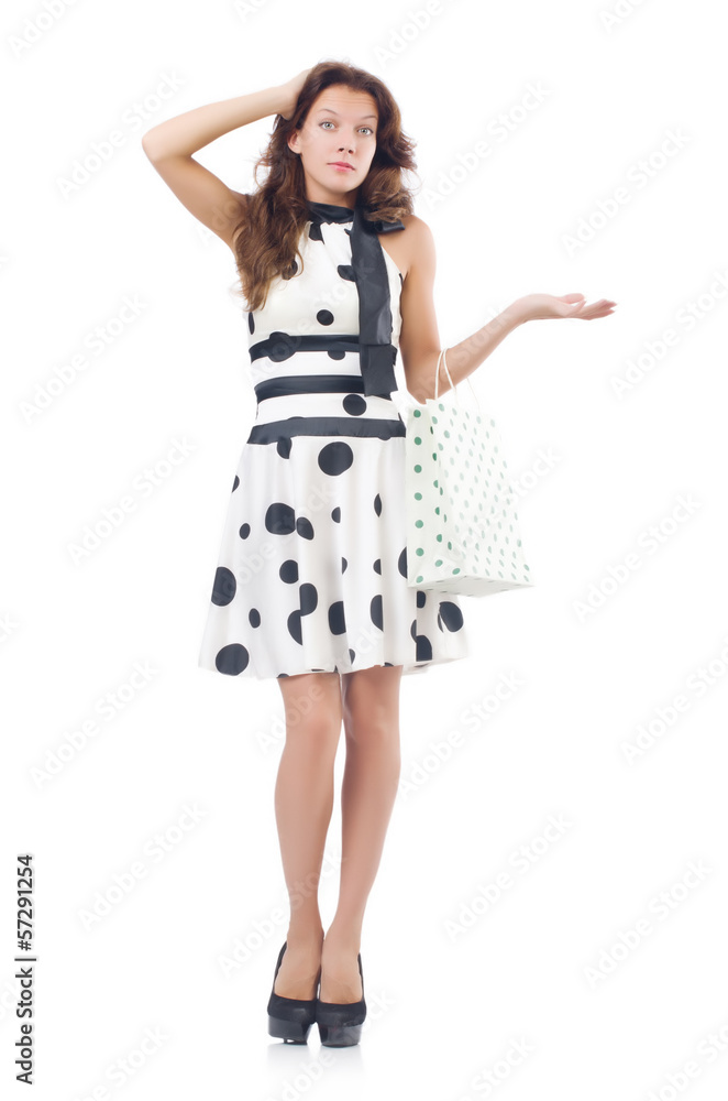 Girl after good shopping on white Girl after good shopping on white