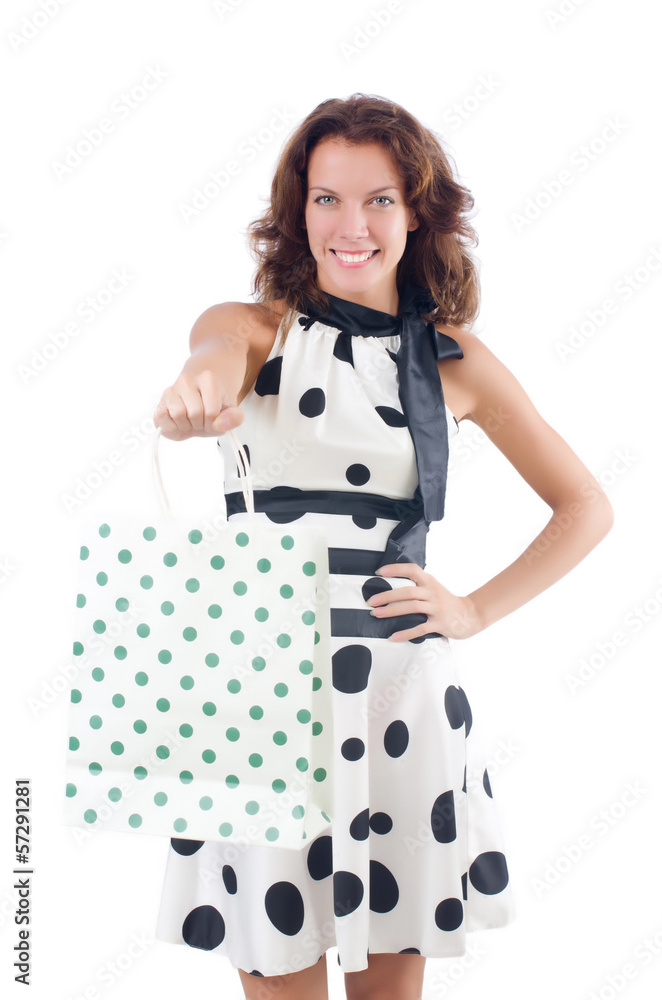 Girl after good shopping on white Girl after good shopping on white