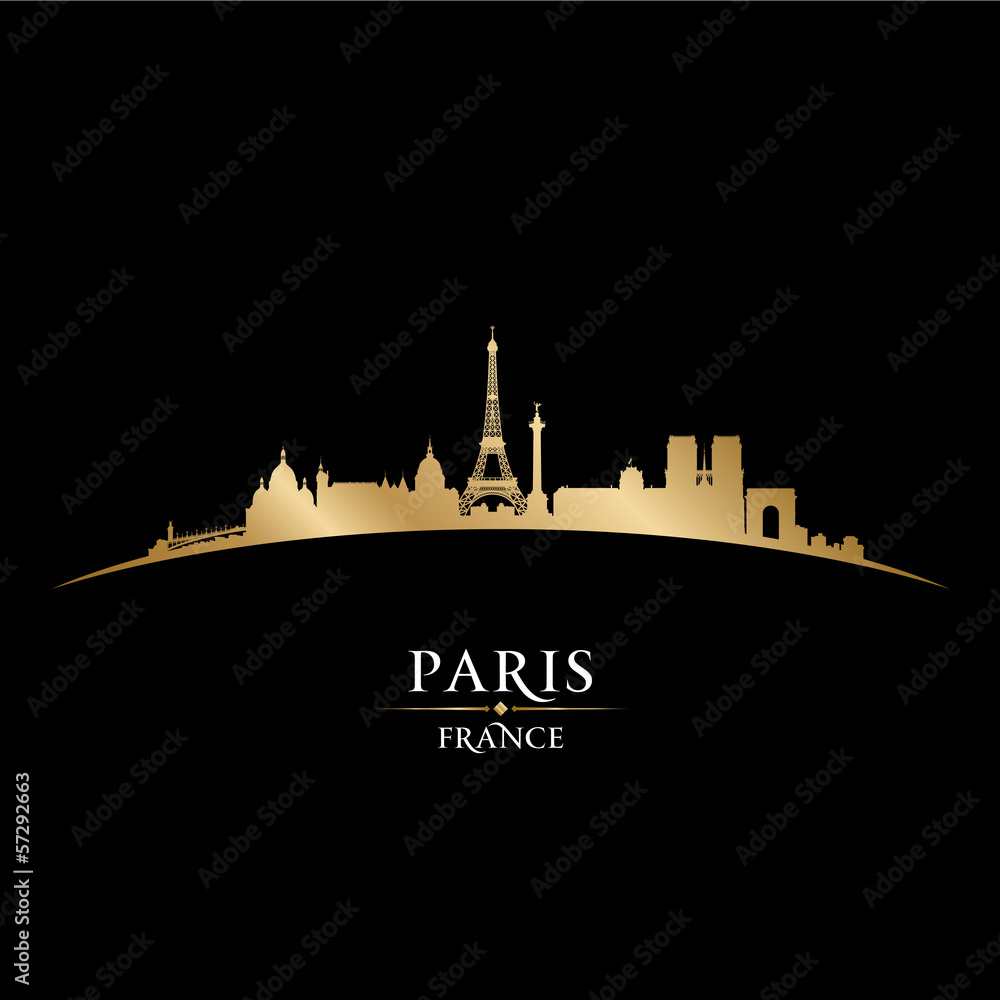 Paris France city skyline silhouette black background
