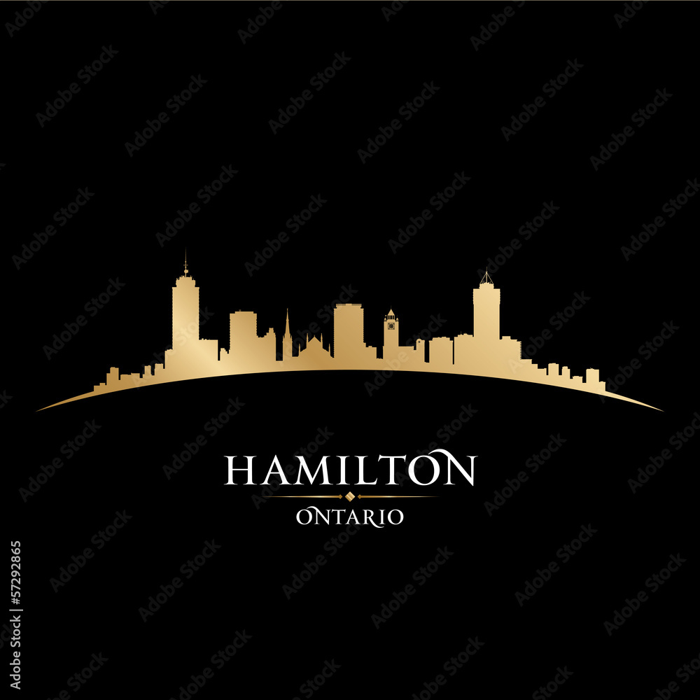 Hamilton Ontario Canada city skyline silhouette black background
