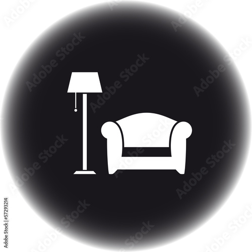 black round icon with floor lamp and armchair