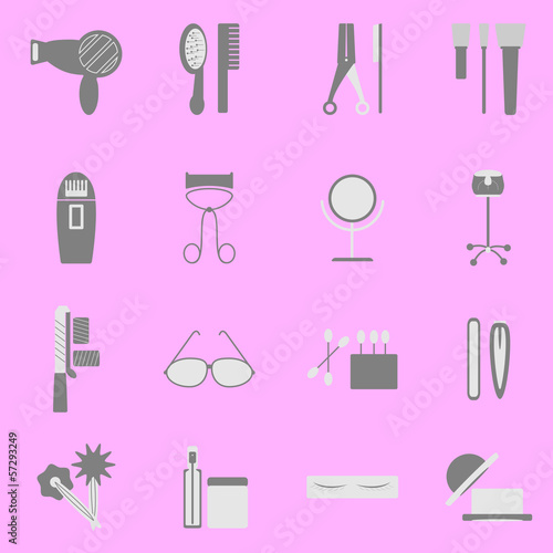 Beauty icons set on pink background
