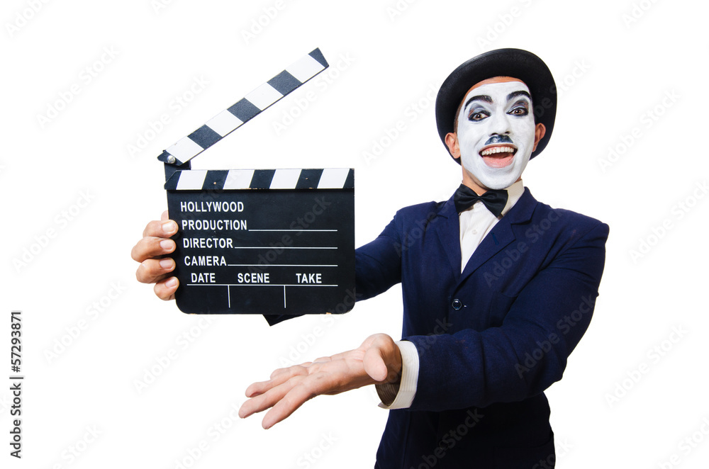 Man with movie clapper isolated on white Man with movie clapper isolated on white