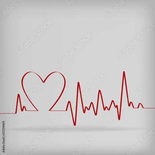 Red Heart Beats Cardiogram on White background