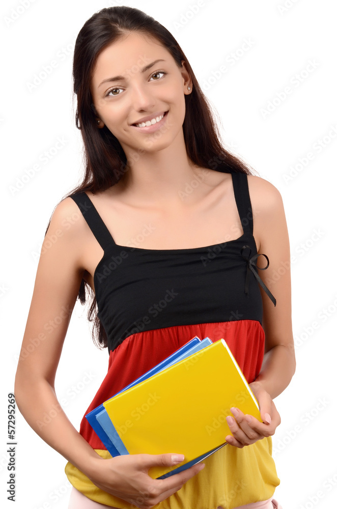 Learn German.Student with Germany flag blouse holding books. Learn German.Student with Germany flag blouse holding books.