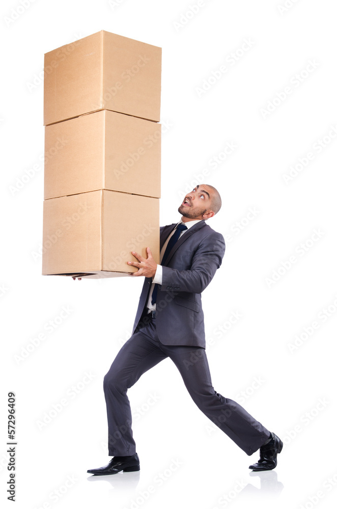 Businessman with box isolated on the white Businessman with box isolated on the white
