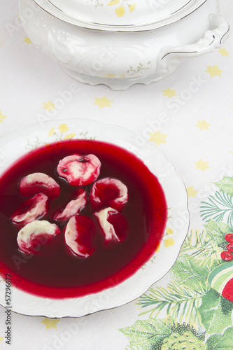 Red borsch with uszka, traditional Christmas Eve dish