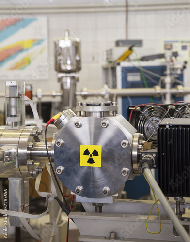 Photography Details of ION accelerator with radiation warning sign
