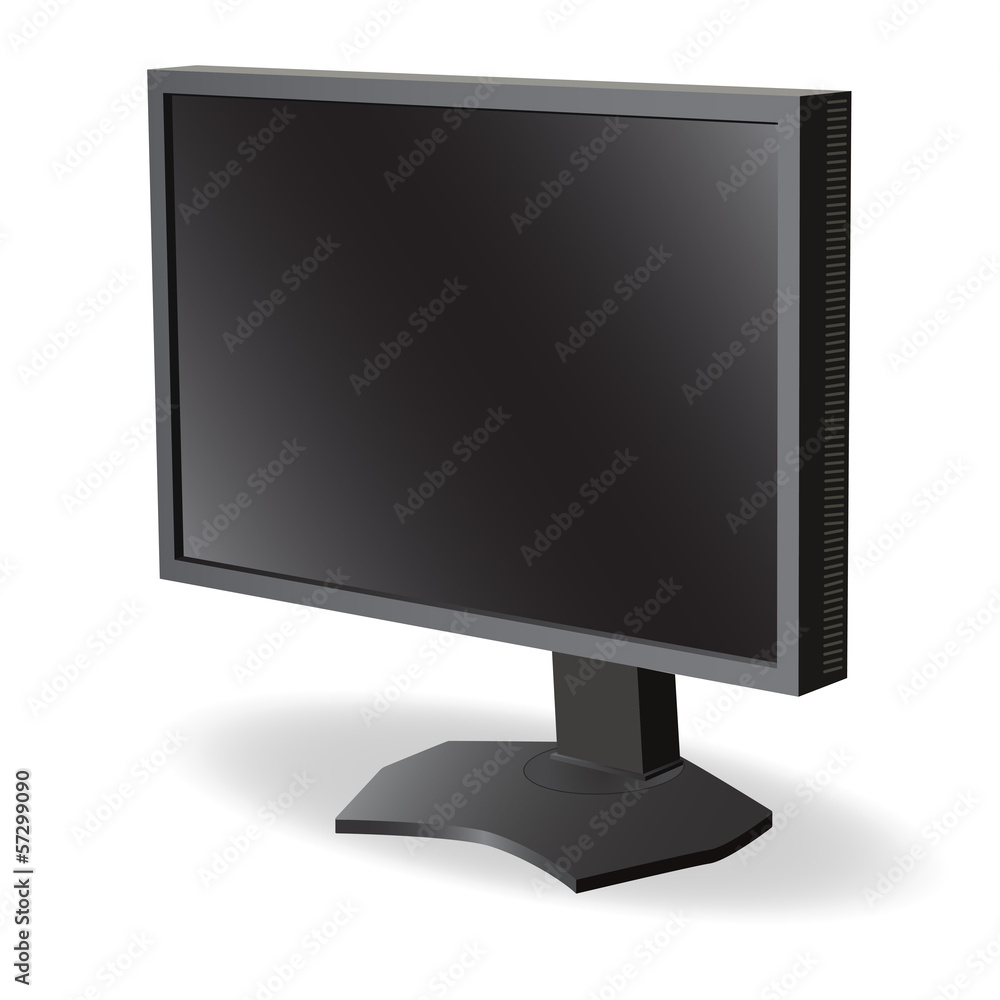Black lcd tv monitor on white background. Vector illustration Black lcd tv monitor on white background. Vector illustration