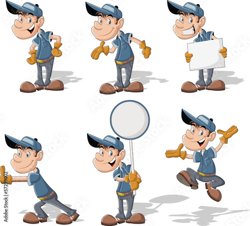 Cartoon worker with blue uniform and hat