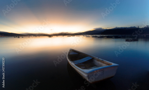 sunset on the lake, boat