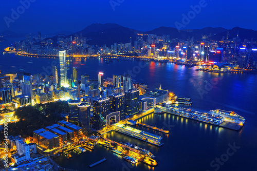 Aerial view of Hong Kong harbor from Kowloon island