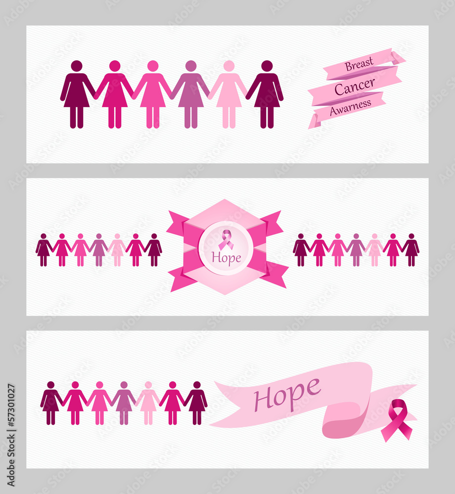 Breast cancer awareness ribbon web banners set. Breast cancer awareness ribbon web banners set.
