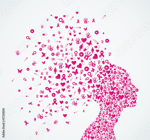 Breast cancer awareness ribbon woman head composition.