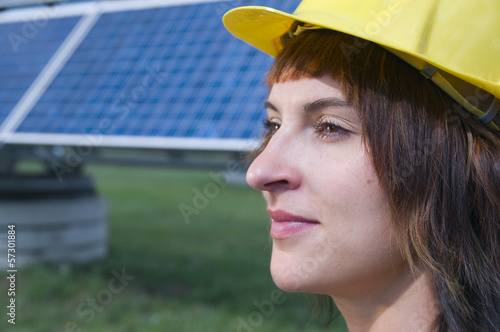 young woman with helmet photo