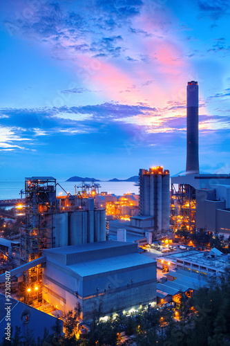 coal power station and cement plant at night