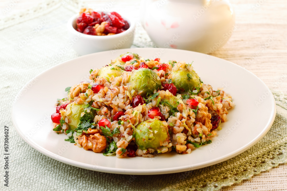Warm buckwheat salad with roasted brussel sprouts
