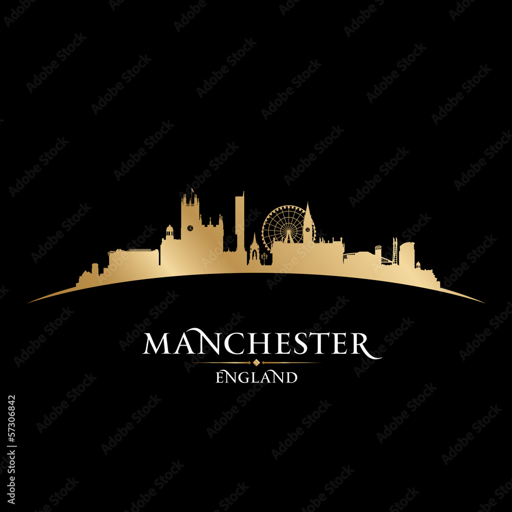 Manchester England city skyline silhouette black background