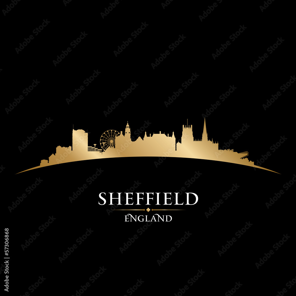 Sheffield England city skyline silhouette black background