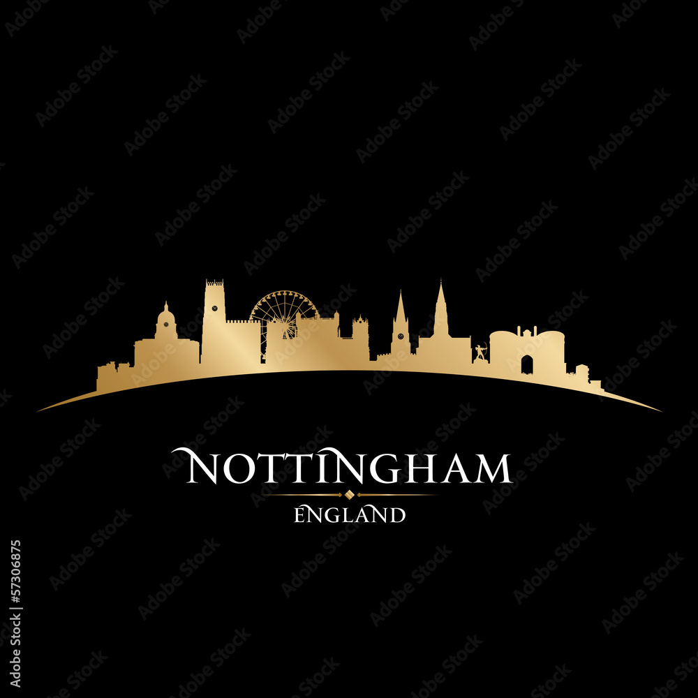 Nottingham England city skyline silhouette black background