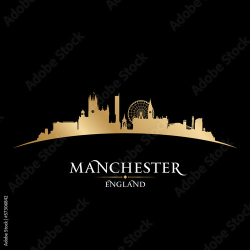 Manchester England city skyline silhouette black background