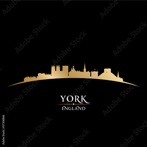 York England city skyline silhouette black background