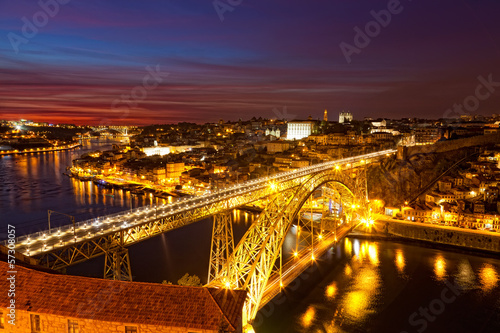 Panorama of bridge Ponte dom Luis above Old town Porto 