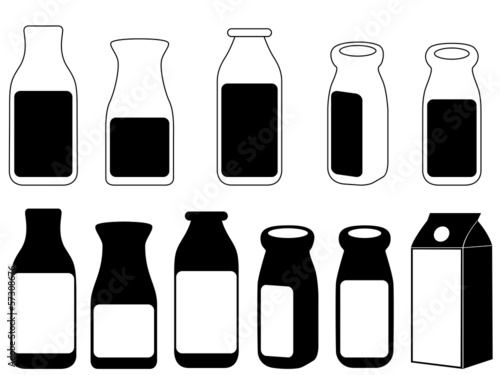 Milk bottles illustrated on white