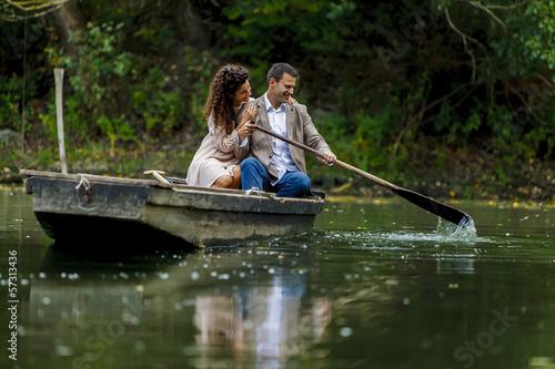 Loving couple in the boat