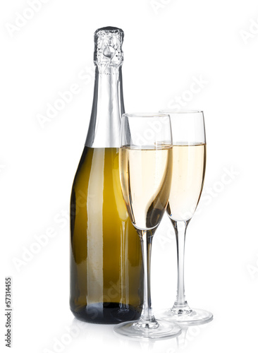 Champagne bottle and two glasses
